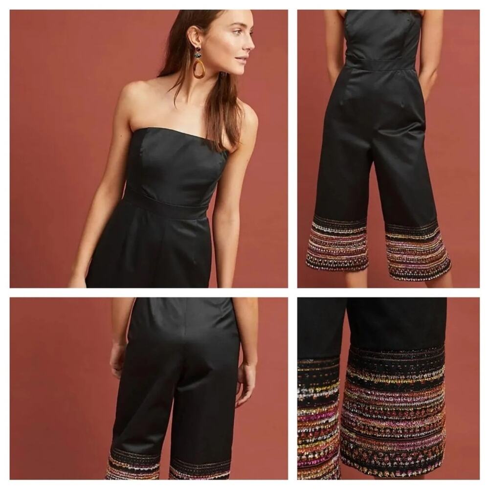 Anthropologie Hutch jumpsuit black multicolor embroidered wide leg crop size 4P